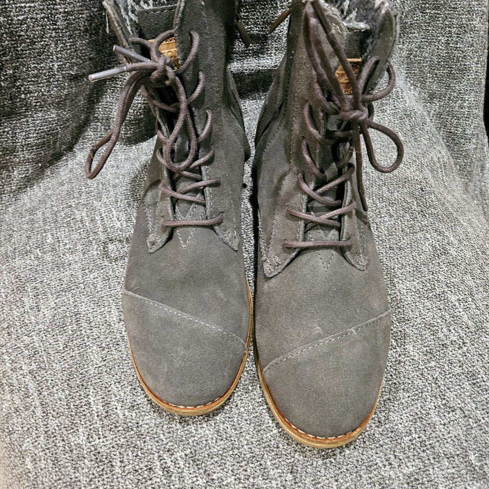 TOMS Gray Suede Lace-Up Boots With Side Zipper